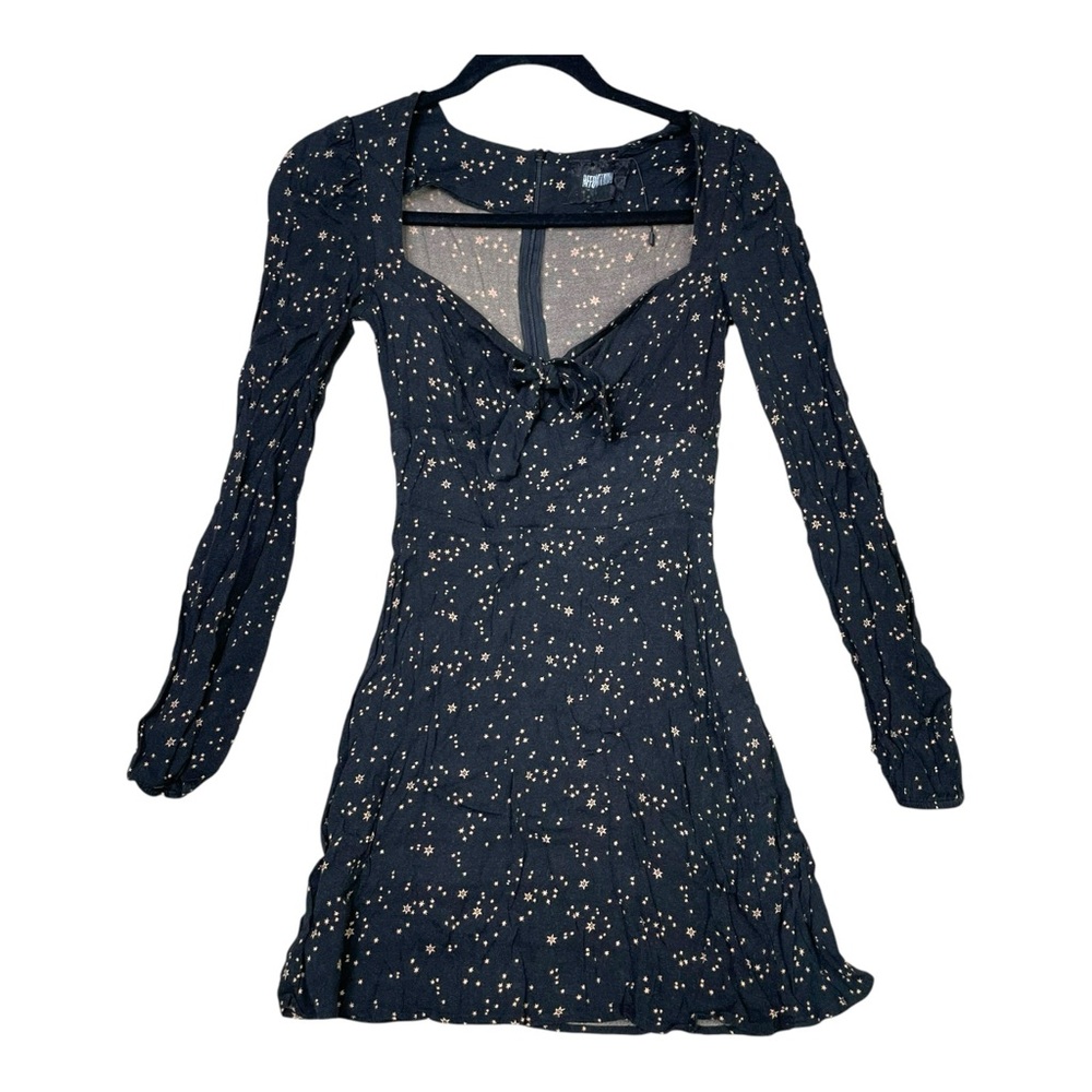 Reformation Star Galaxy Tie Front Mini Dress Long Sleeve Black Sweetheart Sz 4